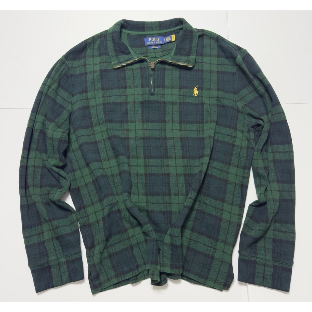 Polo Ralph Lauren Men's Estate Rib 1/4 Zip Pullover Sweater Plaid L Pony Preppy